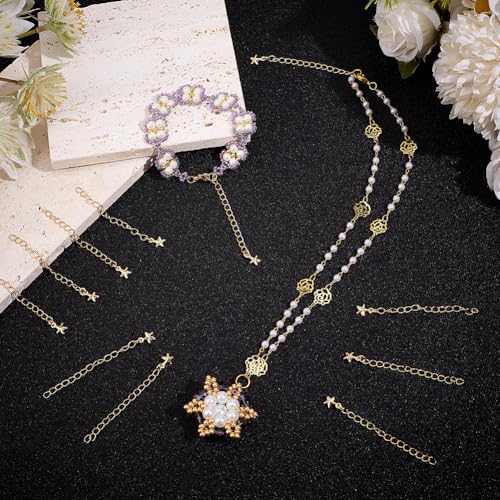 Beebeecraft 1 Box 20Pcs Golden Necklace Extender Real 18K Gold Plated Brass Metal 3D Star Shaped Charm Ends Tail Extension Curb Chain for Jewelry Making Necklaces Bracelets DIY Crafts Supplies - color: Gold-star