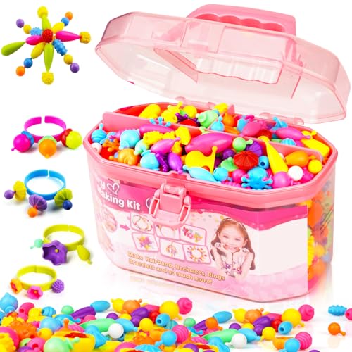 FUNZBO 650pcs Pop Beads - Jewelry Making Kit for 3 4 5 6 7 8 Year Old Little Girls, Arts and Crafts Toys for Kids, Necklace Bracelet Creativity Snap Set Birthday Gifts - size: Large