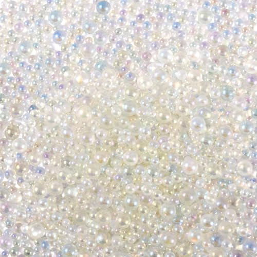 0.4lbs 1-3mm Tiny Glass Beads Iridescent No Hole Crystal Mini Nail Beads Water Droplet Small Glass Balls Bulk for Nail Art Crafts DIY Vases Resin Filler Jewelry Making Supplies - color: Clear AB