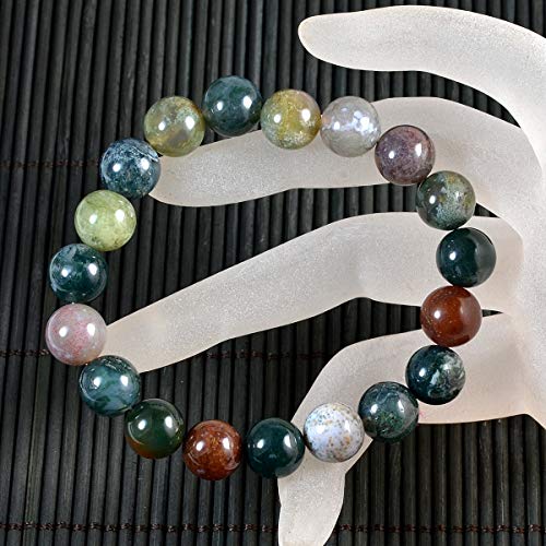 AD Beads Natural Gemstone Round Beads Stretch Bracelet Healing Reiki 10mm (Indian Agate) - color: Indian Agate