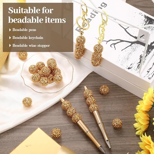 40 Pcs 20 mm Rhinestone Beads Bulk Crystal Round Disco Ball Chunky Bubblegum Beads for Pens Bracelets Charms Craft European Style Jewelry Making Supplies Christmas(Gold) - color: Gold