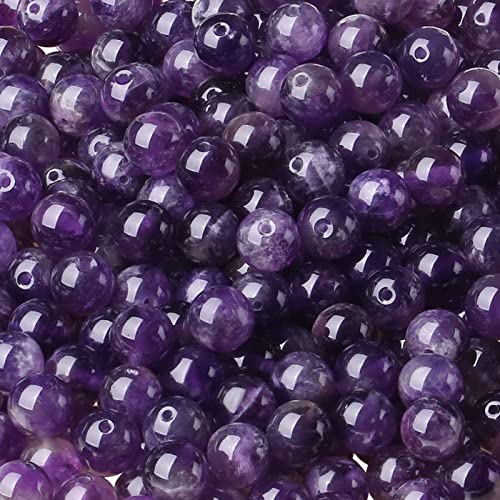 LAIDANLA Amethyst 8mm Natural Stone Beads Round Loose Gemstone Stone Beads for DIY Bracelet Necklace Earrings Jewelry Making Polishing Genuine Real Beading Crystal 96PCS 2 Strand 32" - color: D-Amethyst, size: 8mm