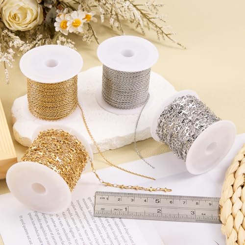 SMYHTGLIF 13 Feet Gold Cross Chain for Jewelry Making Stainless Steel Chain Bulk Craft Jewelry with Lobster Clasps and Jump Rings - color: Cross Gold