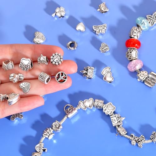 stino Large Hole Silver Metal Spacer Beads for Jewelry Making, Bracelet Earrings Necklace Findings & Supplies 512 (Large Hole (50PCs)) - color: Large Hole (50PCs)