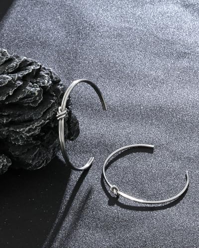 Stainless Steel Cuff Bracelet,Retro Gothic Punk Biker Cool Open Adjustable Cuff Bangle Bracelets Jewelry for Men Silver - style: 2 Pcs Silver Thin Knot