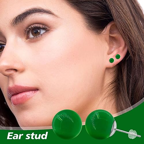 Jade Green Stud Earrings, Natural Round Beaded Agate Emerald Garnet Obsidian Gemstone Ear Studs Ball Jade Jewelry Gift, Green 8mm - color: green-8mm
