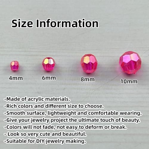 1800pcs Acrylic Faceted Round Beads 4mm 6mm 8mm 10mm AB Colors Glossy Acrylic Round Spacer Beads with Hole for DIY Bracelet Necklace Jewelry Making Supplies Handmade Craft(Rose Red AB) - color: Rose Red AB