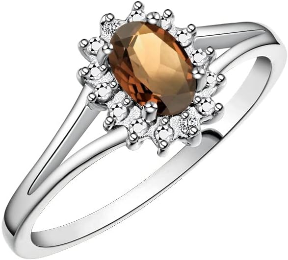 Rylos 14K White Gold Classic Halo Ring: Diamonds, 6X4MM Oval Gemstone - Birthstone Jewelry for Women - Stunning Diamond Gold Ring Sizes 5-10
