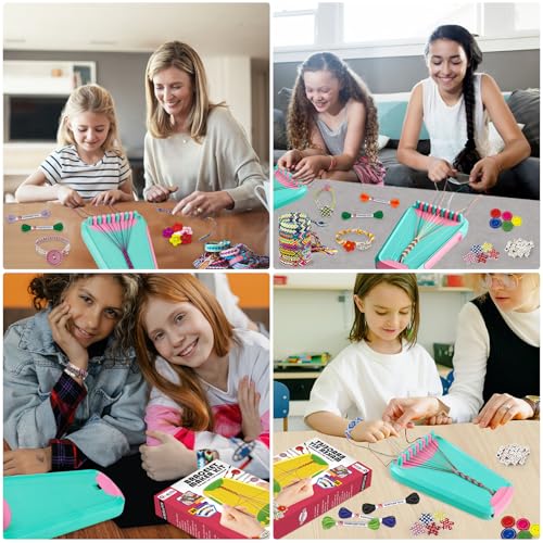 Friendship Bracelet Making Kit for Girls Ages 8-12, Kids Jewelry Making Kit with 28 Pre-Cut Threads and Letter Beads, Arts and Crafts for Kids, Birthday Easter Gifts for 6 7 8 9 10 11 12 Year Old - color: LightBlue/Pink