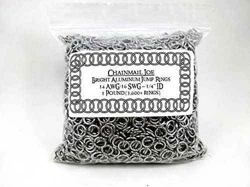 1 Pound Bright Aluminum Chainmail Jump Rings 16G 1/4" ID (3600+ Rings) - size: 16swg 1/4" Id