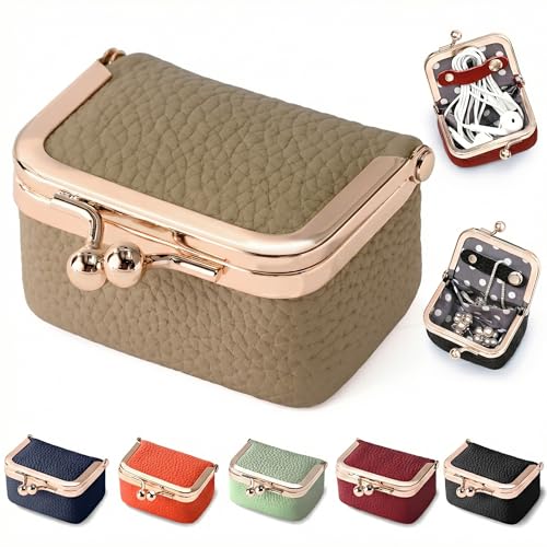 Zivyes Mini Jewelry Box Travel Small Coin Purse Organizer Case Genuine Leather Tiny Size (khaki) - color: khaki
