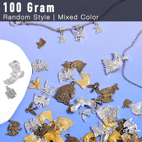 stino 100g Metal Pendant Charms for Jewelry Making, Bulk Silver & Gold Plated Charms for Braclet Necklace Crafts, Animal Plant Flower Pet and so on - color: Eagle Bronze Glod