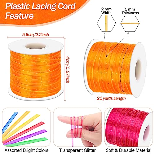 Cridoz 6 Pack Lanyard String Kit, Plastic Lacing Cord Gimp String Lanyard Weaving Kit for Boondoggle, Bracelets, Keychains, Crafts (Glitter) - style: Glitter