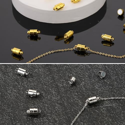 Magnetic Necklace Clasp, 24 Pairs Bracelet Clasps and Closures Jewelry Safety Locking Connectors Jewelry Clasp Converter Necklace Extender and Shortener Bracelet Helper Tool (Gold, Silver)