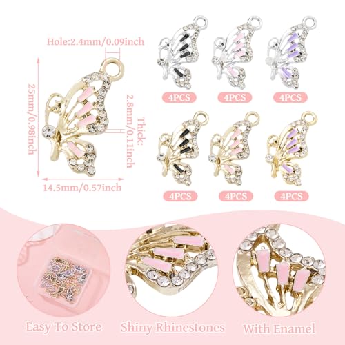 FASHEWELRY 24Pcs Alloy Enamel Butterfly Charms for Jewelry Making, 6 Styles Butterfly Jewelry Charms Flying Insect Charms for Necklace Bracelet Earrings DIY Supplies - color: 6 Styles-Butterfly