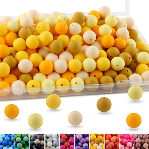 150pcs 15mm Silicone Beads for Keychain Making Mix Color Round Beads for Pens and Bracelet Crafts(Yellow) - color: Yellow, size: 15mm