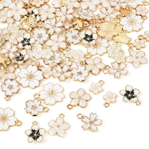 Craftdady Enamel Dangle Charms Pendant Food Animal Flower Cute Charms Colorful Metal Fruit Pendants Hang Ornament for Craft Bracelet Necklace Earring Key Chains Jewelry Making - color: White Flower