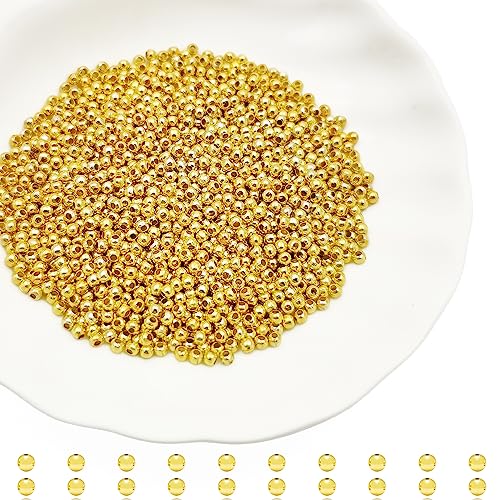 2500Pcs 2mm Metal Spacer Beads Metallic Plated Beads Round Beads Smooth Round Loose Beads Crimp Stopper Beads,Bracelet Making Clamp End Stopper Spacer Beads for Jewelry Making（Gold） - color: Gold, size: 2MM
