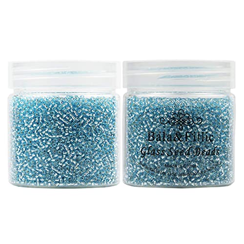 Bala&Fillic 12/0 Glass Seed Beads Clear Light Turquoise Blue Color Silver Lined Seed Beads About 10000pcs/110g in Box (Light Turquoise Blue) - color: Light Lake Blue, size: 2mm