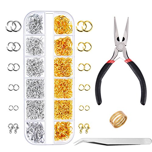 Paxcoo 1200Pcs Open Jump Rings and Lobster Clasps Jewelry Findings Kit with Pliers for Jewelry Making (Silver and Gold) - color: Silver and Gold