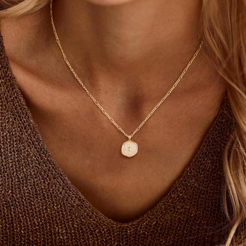 Mothers Day Gifts for Mom Cross Necklace for Women Dainty 14K Gold Plated Cross Coin Necklace Simple Round Disc Pendant Minimalist Cute Charm Everyday Religious Jewelry Gifts - style: figaro chain