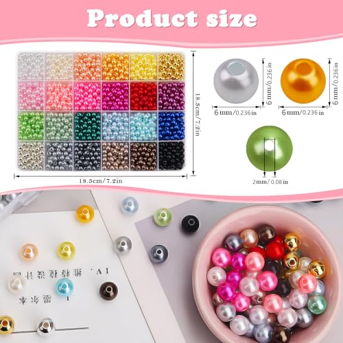 BONNY BOXX 1440 PCs Pearl Beads Set for Jewelry Making, 6MM Round ABS Faux Pearls with Holes for Bracelets, Necklaces, Earrings, Vase Filler - color: Pearl Beads Set - 6MM