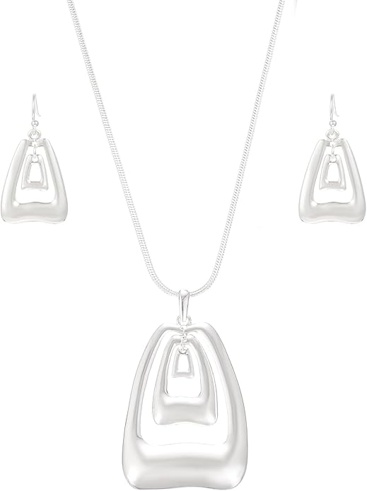 Madison Tyler Gold Plated Jewelry Set for Women | Silver Teardrop Pendant Necklace Trendy | Long Necklace with Snake Chain | Fashion Dangle Earring Set