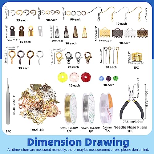 Glarks 1616Pcs Making Supplies Kit with Jewelry Tools, Includes Pliers, Jewelry Wires, Charm Pendants, Jewelry Findings for Jewelry Making and Repair - size: 1587pcs