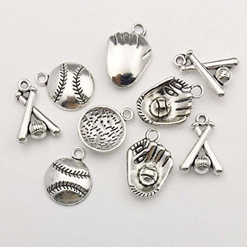 Youdiyla 60pcs Baseball Theme Charms Collection - Mixed Antique Silver Bat Glove Ballgame Sports Ball Softball Metal Alloy Pendants for Jewelry Making DIY Findings (HM130) - color: Baseball Charms