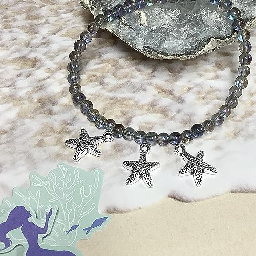 Heather's cf Silver Sea Charms – Antique Pendants, Non-Tarnish, Lead-Free & Nickel-Free, Bulk Ocean Animal Charms for DIY Jewelry, Bracelets, Necklaces, Earrings, Beach Craft Supplies (Sea Animals) - color: Dotted Starfish - 77 Pcs
