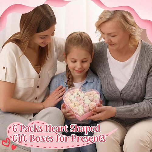 Youyole 6 Pcs Mother's Day Small Heart Box Containers with Handle Reusable Plastic Gift Bag Portable Jewelry Organizer for Flower Gifts Candy Snack Food Party Favor(Pink)