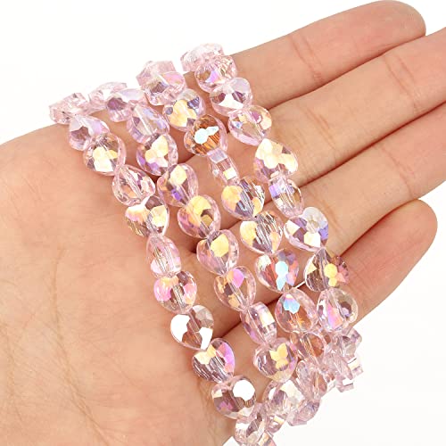 70pcs 8mm AB Pink Faceted Heart Beads for Jewelry Making Crystal Glass Beads for Bracelets Necklace Crafts, Friendship Bracelet Kit, Love Gifts - color: AB Pink