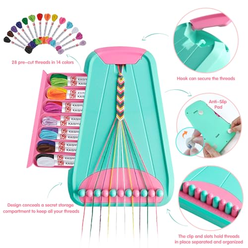 Friendship Bracelet Making Kit for Girls Ages 8-12, Kids Jewelry Making Kit with 28 Pre-Cut Threads and Letter Beads, Arts and Crafts for Kids, Birthday Easter Gifts for 6 7 8 9 10 11 12 Year Old - color: LightBlue/Pink