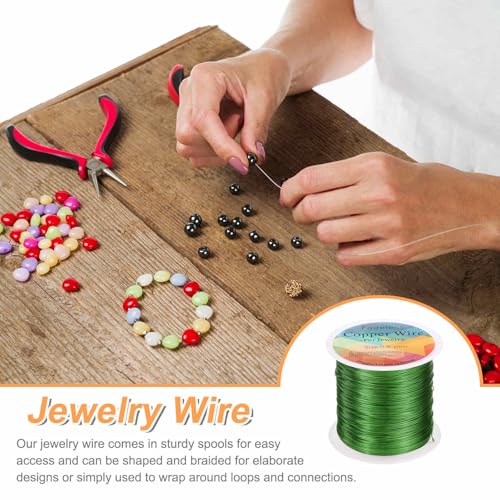 HARFINGTON Wire 203ft Length 24 Gauge Copper Craft Jewelry Wrapping Wire Tarnish Resistant Beading for Jewelry Making Supplies Crafting, Green - color: Green