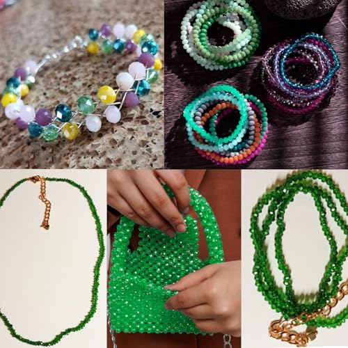 390pcs Glass Beads for Bracelets Making, 8mm Green Series Faceted Crystal Loose Bulk Beads for Earring Necklace Jewelry Crafts DIY Suncatchers - color: Green