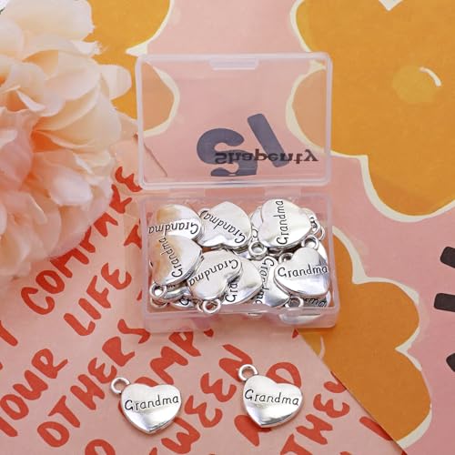 Shapenty Antique Silver Love Heart Shaped Family Members Pendant Charms for DIY Craft Keychains Bracelet Necklace Earrings Jewelry Making Findings and Memory Ornament - style: Grandma