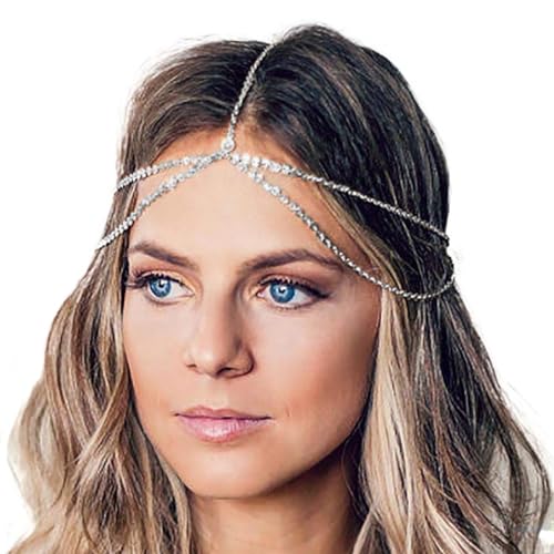 Yean Gold Sequins Head Chain Bohemian Hair Jewelry Headpiece Forehead Band Festival Headband Accessories for Women - color: Silver
