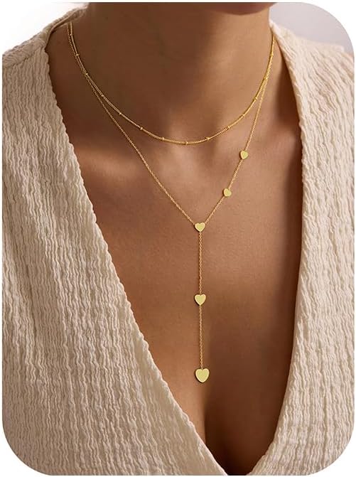 Yoosteel Long 14K-Gold-Plated Necklace for Women - Valentines Gifts Dainty Y-Shaped Necklaces Lariat Drop Chain Simple Jewelry Trendy Gift for Women