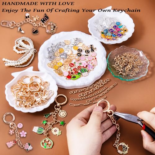 Wurosi 325Pcs Charms Lip Gloss Keychain Making Kit, Including 20 Keychain Clips 25 Extender Chain 118 Charms Jewelry Plier, Bag Charm Kit, Keychains Making Supplies for Jewelry Making,Christmas Gifts - color: 325 pcs kits