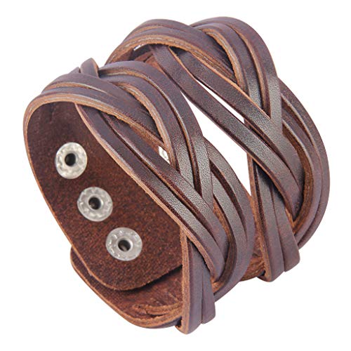 GelConnie Leather Cuff Bracelet Punk Braided Bracelets Rock Leather Wristbands Faux Mens Leather Bracelet Gothic Viking Bangle Adjustable Wrap Bracelet for Women,Men - color: Style LPB303-Brown