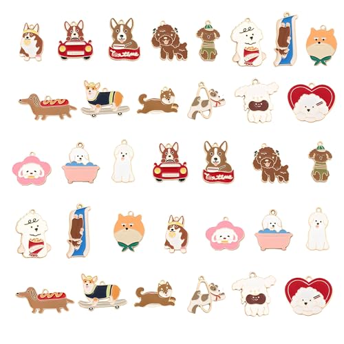 Bulk Gold Enamel Charms for Jewelry Making, Colorful Metal Charms Pendant for Bracelet Necklace and Crafting - color: Cartoon Dog Brown & White