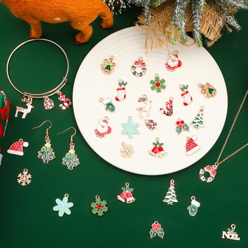 SANNIX 110Pcs/55 Pairs Holiday Charms, Thanksgiving Fall Halloween Christmas Charm for Jewelry Making, Assorted Gold Enamel Charm Pendants for Bracelet Necklaces Earrings Craft Supplies - style: Holiday Charms