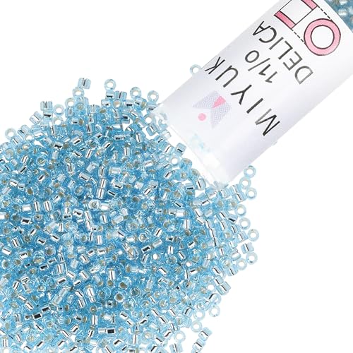 Miyuki Delica Seed Beads – Size 11/0 (1.6 mm), DB0044, Silver Lined Aqua, 7.2 g, Approx. 1440 Beads, Made in Japan - color: DB0044 - Silver Lined Aqua