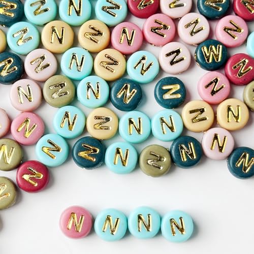 200PCS Round Letter Beads,4x7mm Color Acrylic Alphabet Beads Letter N Beads with Letters for Bracelet Making Necklace Keychain Jewelry DIY (Letter N) - color: Letter N