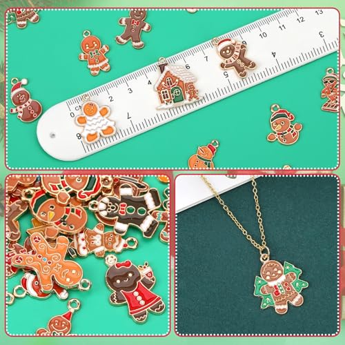 MARFOREVER 120 PCS Christmas Gingerbread Man Snowman Charms, Christmas Charms for Jewelry Making Assorted Enamel Winter Gingerbread Xmas Charm Pendants for Bracelet Necklace Earrings Making Supplies - style: Gingerbread Man