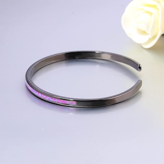 CiNily Womens Cuff Bracelet,Opal Bangle Bracelets Gold Plated Hypoallergenic Ladies Gemstone Open Cuff Bangle Bracelet