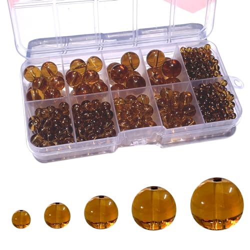 476Pcs Natural Gemstone Smooth Round Crystal Glass Beads for Jewelry Making(Brown), Glass Spacer Loose Beads for Crafts Bracelets Necklaces Charms Pendants Presents 4/6/8/10/12mm - color: Round Glass Beads: Brown