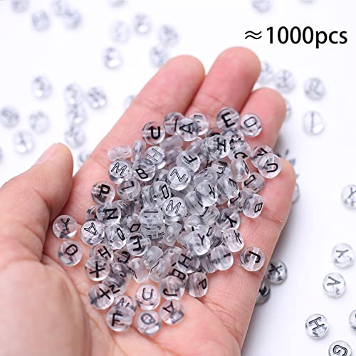 ToBeIT 1000pcs Letter Beads Acrylic Alphabet Beads Round Letter Beads Jewelry Findings Charms for DIY Bracelet Necklace Craft Making (bgtransparent-Black) - color: bgtransparent-black