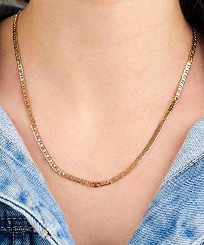 Barzel 18K Gold Plated Mariner Chain Necklace for Women, Flat Marina - Made in Brazil - color: 3.5MM Gold, size: 18 Inches
