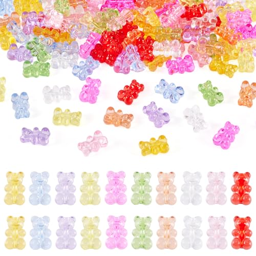 150Pcs Acrylic Gummy Bear Beads Clear Fake Gummy Bear Cute Candy Animal Kandi Bracelet Beads Flat Back Cabochons for Crafts DIY Jewelry Making Supplies 10 Colors 18x12mm - color: 11 Colors